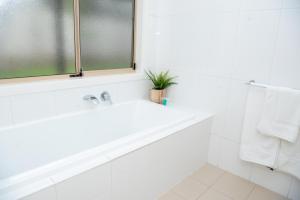un bagno bianco con lavandino e finestra di Triple Creek Guest House - Barossa Region a Seppeltsfield Altre 18 foto