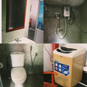 een badkamer met een douche, een toilet en een wastafel bij SK HOUSE RESORT UNAWATUNA in Unawatuna