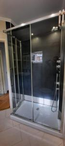 a glass shower in a room with at Villa Lucín in Santander