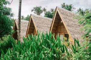 a house with a thatched roof in the jungle at Triangle Palms Siargao in General Luna