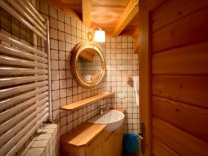 bagno con lavandino e specchio di Monolocale in chalet alpino 022143-AT-010681 a Madonna di Campiglio