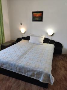 1 dormitorio con 1 cama con 2 lámparas en къща за гости Хайк, en Beli Osŭm
