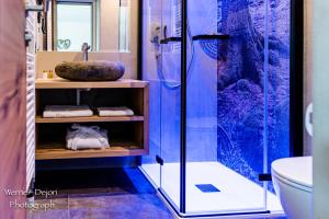 a bathroom with a shower and a sink at Garni Residence Soraiser in Selva di Val Gardena