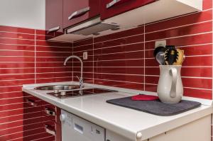 a kitchen with a sink and a vase on a counter at Apartment Mare in Srima +27 photos