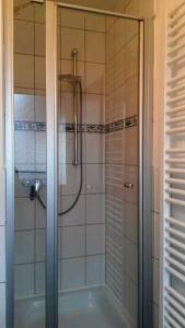 una doccia con porta in vetro in bagno di STR90b Haus Diana a Niendorf