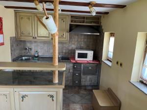 a small kitchen with a sink and a microwave at Holiday Home Dobrotin in Vojnik