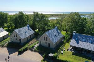 an overhead view of a house with blue roofs at Waterrijk Oesterdam Resort Villas in Tholen