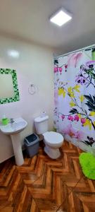 y baño con aseo y lavamanos. en Henua Roa Loft en Hanga Roa