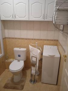 uma pequena casa de banho com WC e lavatório em Csiribá Apartman em Cserkeszőlő
