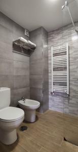 uma casa de banho com um WC e uma cabina de duche em vidro. em The Urban Flat Vigo em Vigo