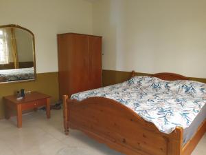 1 dormitorio con cama, tocador y espejo en Chander's Villa, en Paramaribo