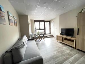 a living room with a couch and a flat screen tv at Lapaserina-A in Arenas de Cabrales