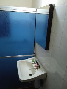 a bathroom with a white sink and a blue wall at Ruben Punta Negra in Punta Colorada
