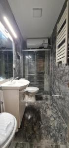 a bathroom with a sink and a toilet and a shower at Mavrovo Square " Villas & Apartment " in Mavrovo