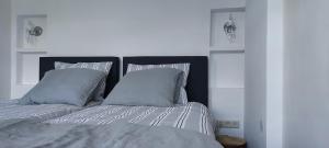 1 dormitorio blanco con 1 cama con 2 almohadas en B en B Sluisje 1818, en Utrecht