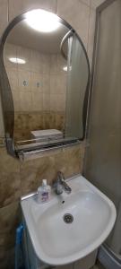 穆卡切沃的住宿－Двухярусная квартира в центре Мукачева, улица Мира，浴室水槽和上面的大镜子