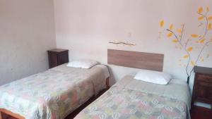 1 dormitorio con 2 camas y un árbol en la pared en Gran Hotel, en Arequipa