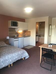 Kuchyň nebo kuchyňský kout v ubytování La Féclaz Ski aux pieds Grand Studio Tout confort