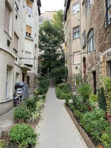 a walkway in an alley between two buildings at Tiny Private Apartment in Central Buda. in Budapest
