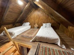 a room with two beds in a attic at בקתת החרמון in Mas'ada