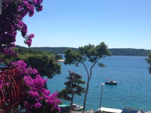 a view of a lake with a boat in the water at Apartments Ana Trogir in Trogir