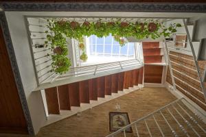 Una escalera con una ventana con plantas. en Casa Pureza, en Sevilla