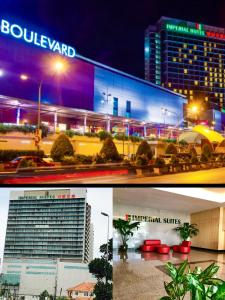 two pictures of a building and a city at night at Imperial Grand Suite Apartment Kuching in Kuching