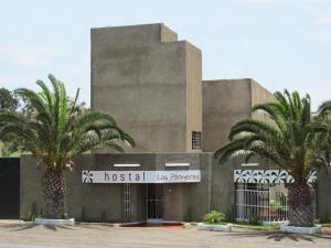 um edifício com duas palmeiras em frente em LAS PALMERAS HOSTAL em Barranca