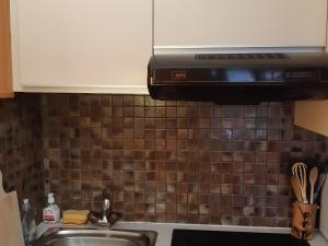 kuchnia ze zlewem i mikrofalówką w obiekcie Appartement charme avec terrasse, vue Mont Blanc, parking, 3/4 pers - FR-1-517-65 w Chamonix-Mont-Blanc