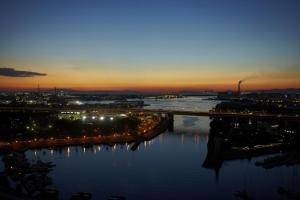 - une vue sur une rivière la nuit avec un pont dans l'établissement Hotel Agora Regency Osaka Sakai, à Sakai