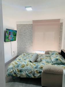 1 dormitorio con 1 cama y TV en la pared en RINCON NEVADO en Sierra Nevada
