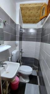 Łazienka z białą toaletą i umywalką w obiekcie Dar Agham Akbou w mieście Timimoun