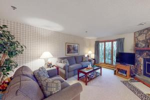 a living room with a couch and a tv at Ober Tal Getaway in Stratton