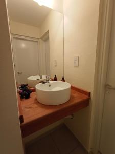 a bathroom with a white sink and a mirror at Cofico Ideal in Córdoba +23 photos