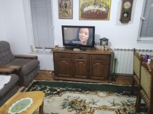 soggiorno con TV a schermo piatto e mobile in legno di Kraljevski apartman 2 a Kraljevo