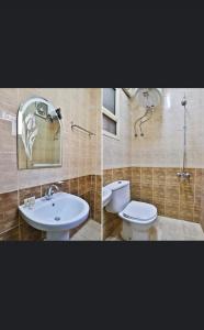 two pictures of a bathroom with a toilet and a sink at ريتاج الفضية للوحدات السكنية in Al Madinah