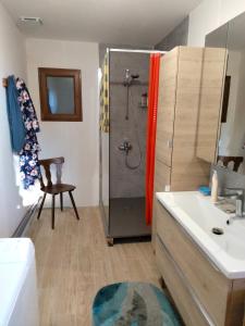 a bathroom with a shower and a sink at Chez Nous in La Bresse