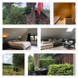 a collage of pictures of a bedroom and a house at B&B De Drentse Es in Emmen