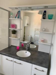 a bathroom with a sink and a mirror at CASABINA Appartement entre Disney et paris in Chelles +63 photos