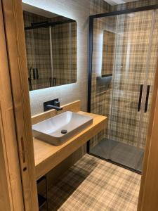 a bathroom with a sink and a shower at Des Alpes C Flat 11 in Madonna di Campiglio