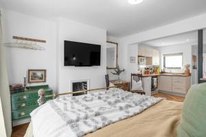 a bedroom with a bed and a tv on the wall at Magdalen Rest - Cosy 1 Bedr Central Flat W Fully Equipped Kitchen And Free Parking - Ginger And Gold Ltd in Norwich