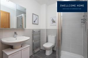 a bathroom with a sink and a toilet and a shower at Dwellcome Home Ltd 5 Bed 3 Bath Aberdeen House - see our site for assurance in Aberdeen