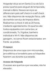 a screenshot of a cell phone with a list of commands at Hospedar Flats & Residence in Santa Cruz do Sul