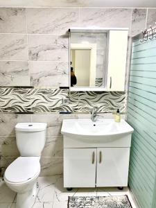 a bathroom with a toilet and a sink and a mirror at Luxury home in Beylikduzu in Beylikduzu
