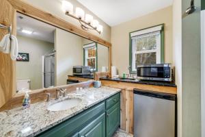 a bathroom with a sink and a microwave at Mt Yonah Studio B in Helen