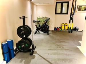 a room with a gym with bikes in it at Hotel Romagna in Cesena