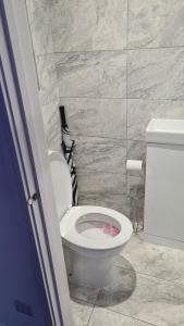 a bathroom with a white toilet in a room at Lovely unit elgin drive Coastal Bliss Your Seaside Retreat with City Excitement in Wallasey +7 photos