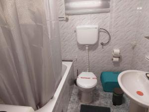 a bathroom with a toilet and a tub and a sink at Stefan Apartman in Novi Sad