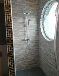 a shower in a bathroom with a window at A quelques pas du moulin blanc in Brest