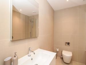 a bathroom with a sink and a toilet and a mirror at 4 Court Terrace, Hillfield Village in Dartmouth +34 photos